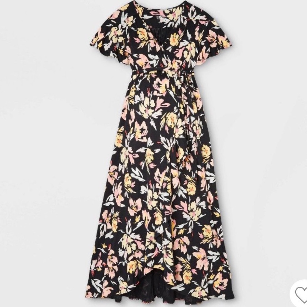BEAUTIFUL FLUTTER SHORT SLEEVE KNIT WRAP MATERNITY DRESS SIZE MEDIUM